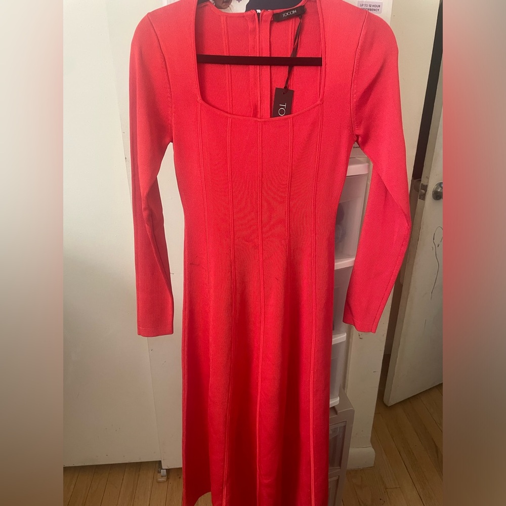 Elegant Long Sleeve Red Dress